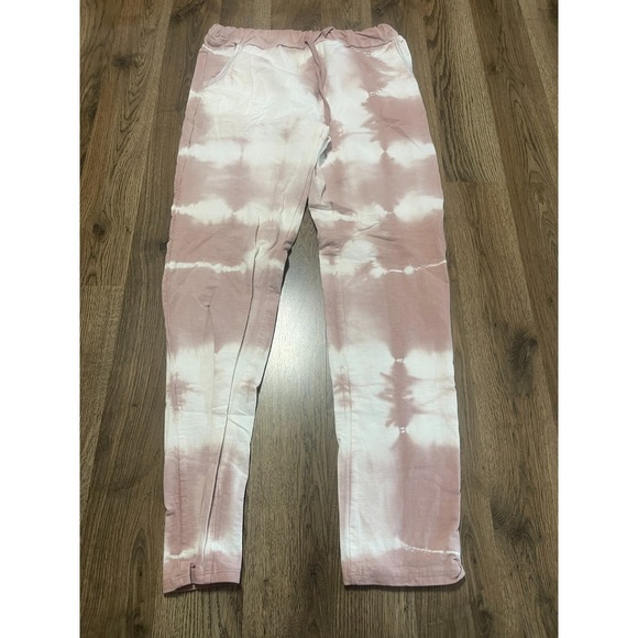 Gigi Moda Pants - Gigi Moda Pants, Womens 14? White Pink, Tie Dye, Waist Tie, Straight Leg, Casual